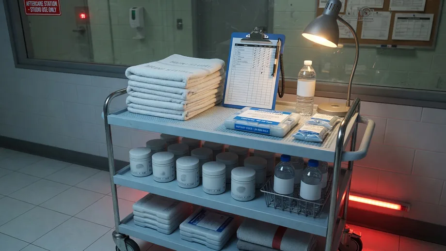 Aftercare dock as syllabus product: ice tray walk-check cart drop line